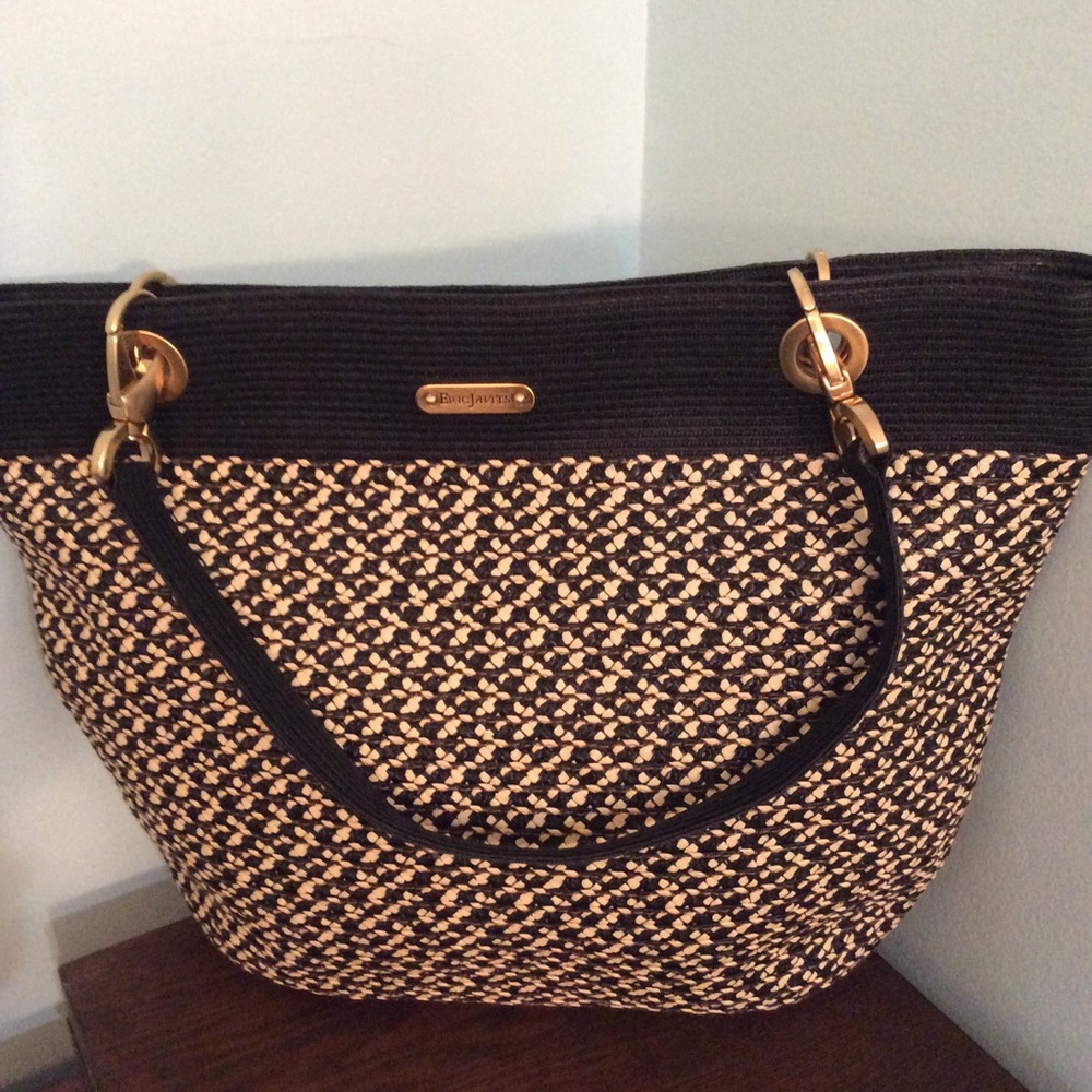 Eric Javits Houndstooth style Straw Bag New